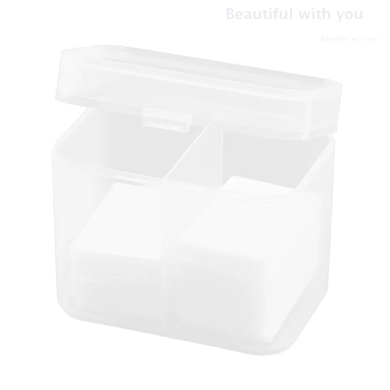 Cosmetic wash towel storage box nail pen container 2 grid plastic   with lid cotton unloading  tool