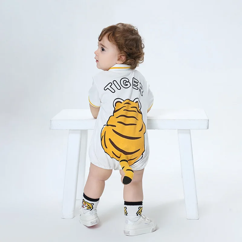 Kawaii Tiger Baby Clothes Girls Boys Bodysuit Summer Newborn Romper Cute Tail Kids Baby Toddler Infant Polo Jumpsuits