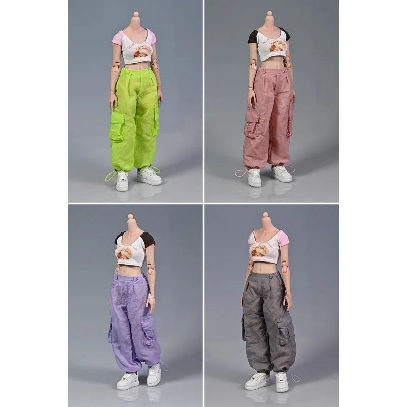 

Женская футболка с милым котенком в масштабе 1/6, свободные брюки-карго с карманами, кукольная одежда солдата, модель подходит для 12-дюймовых игрушечных фигурок, тело