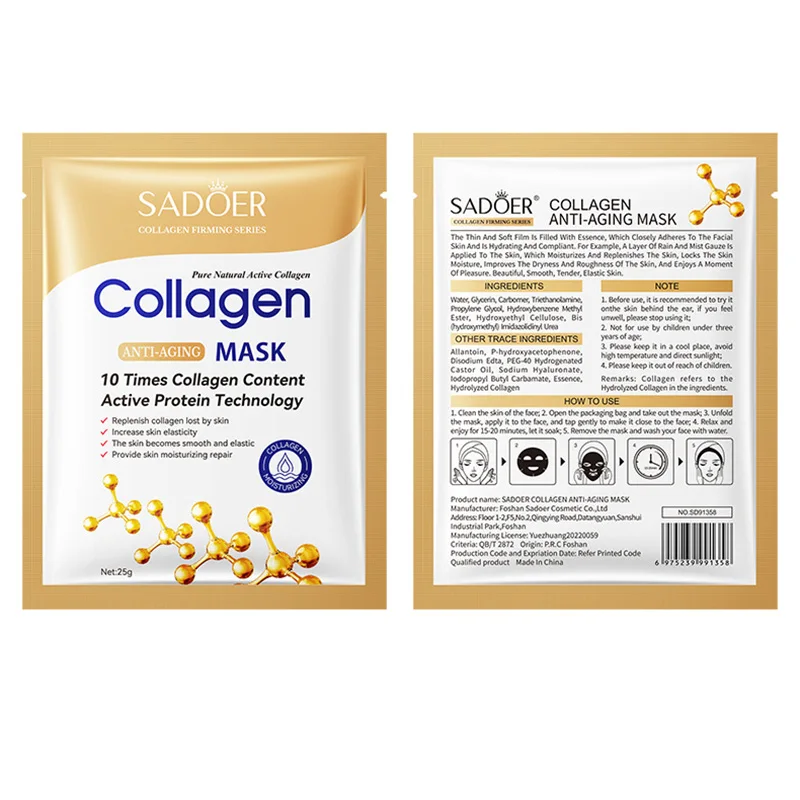 5pcs SADOER Collagen Face Mask skincare Moisturizing Brightening Hydrating Firming Facial Masks Face Sheet Mask Skin Care