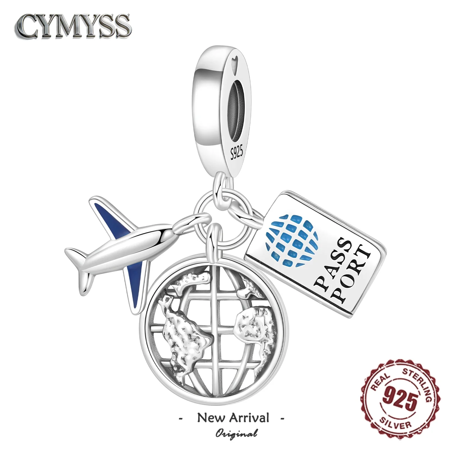 MISEFF 925 Sterling Silver Bead Charm Travel and Vacation Element Airplane Pendant For Original Bracelet DIY Jewelry Making Gift