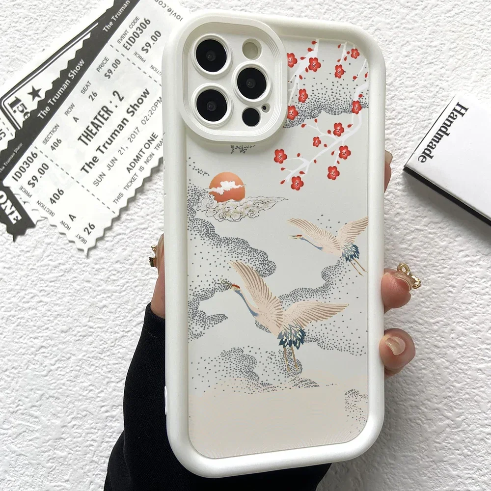 Red-crowned Crane Phone Case for Samsung Galaxy S24 S23 S22 S21 FE Ultra Plus 5G Note 20 Pro M54 Ladder Soft TPU Cover