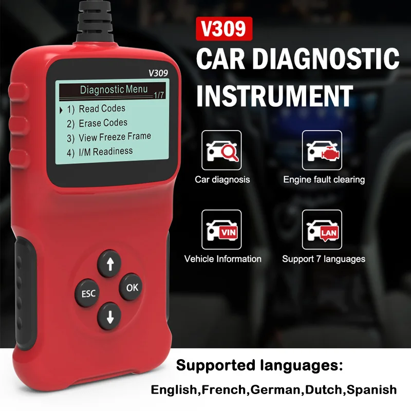 V519 V309 OBD2 Scanner Live Data Professional Mechanic Diagnostic Code Reader Tool Check Engine Light Battery Voltage Testing