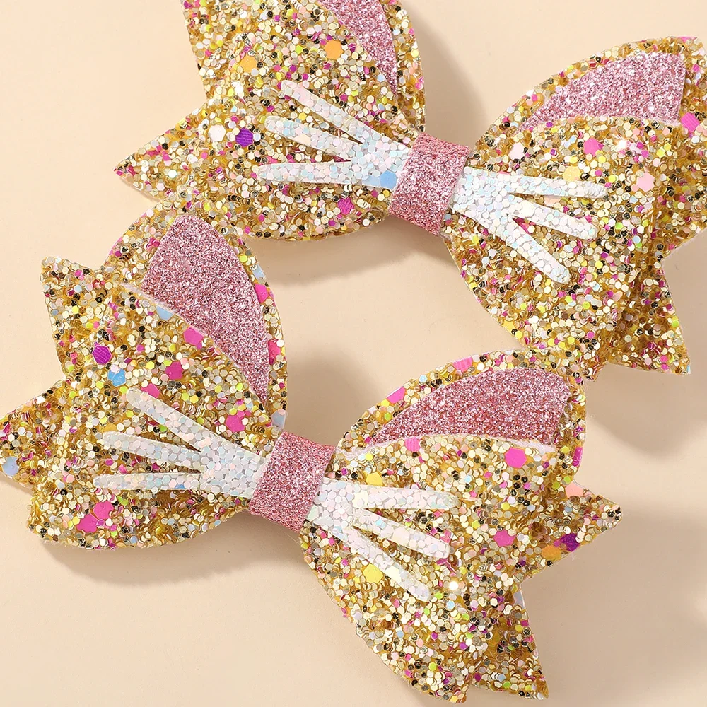 2pcs/set Lovely Colorful Sequin Bows Cat Hair Clip for Baby Girls Cartoon Animals Hairpins Barrettes Headwear Hair Accessories