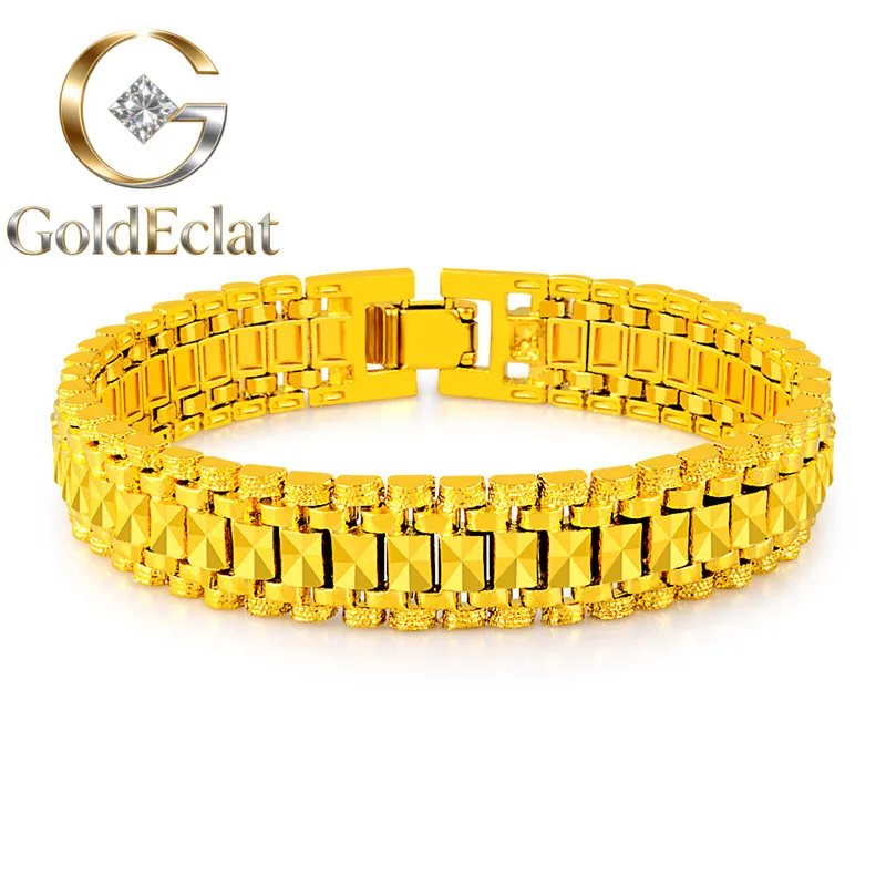 

GoldEclat Роскошный широкий браслет для часов из чистого золота 24K 9999 пробы для мужчин и женщин