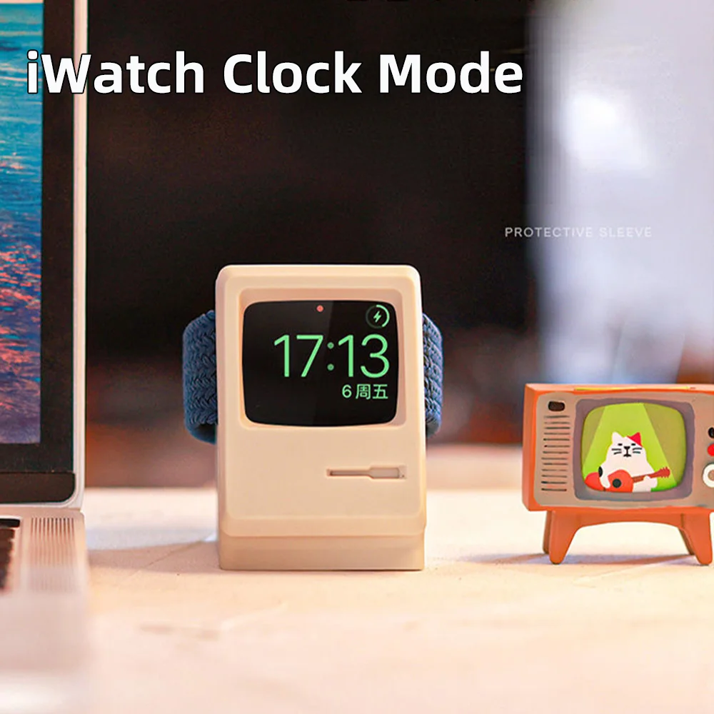 Desktop-Halter für Apple Watch, Ladeständer, Retro-Computer-Muster, Ladestation für iWatch 8, 7, 6, 5, 4, 3, 2, SE, Silikon-Dock – Detail 8