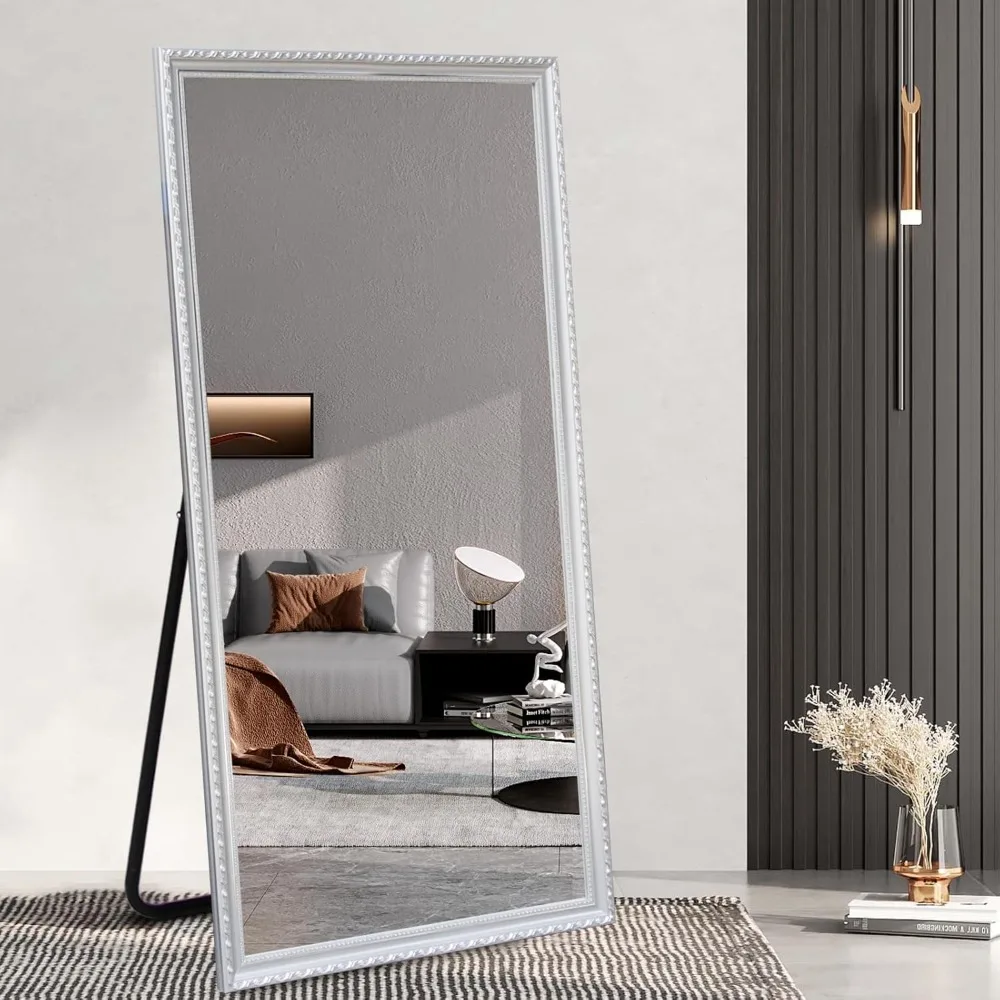 71 Inch X 32 Inch Solid Wood Frame Floor Mirror, Full Body Mirror with Vertical Bracket, Wall or Wall Mounted Home & Garden