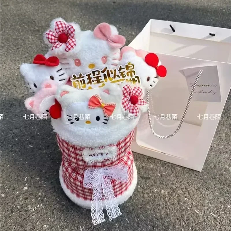 Dolce Hello Kitty Anime Bella bambola Bouquet di fiori Ragazza Cuore Simpatico cartone animato Kawaii Ins Peluche Regali di compleanno per ragazze