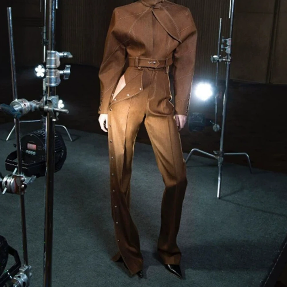 

Fashion personality suit women 2025 autumn new style trendy design sense collar slim long sleeve trousers suit-GZXX891