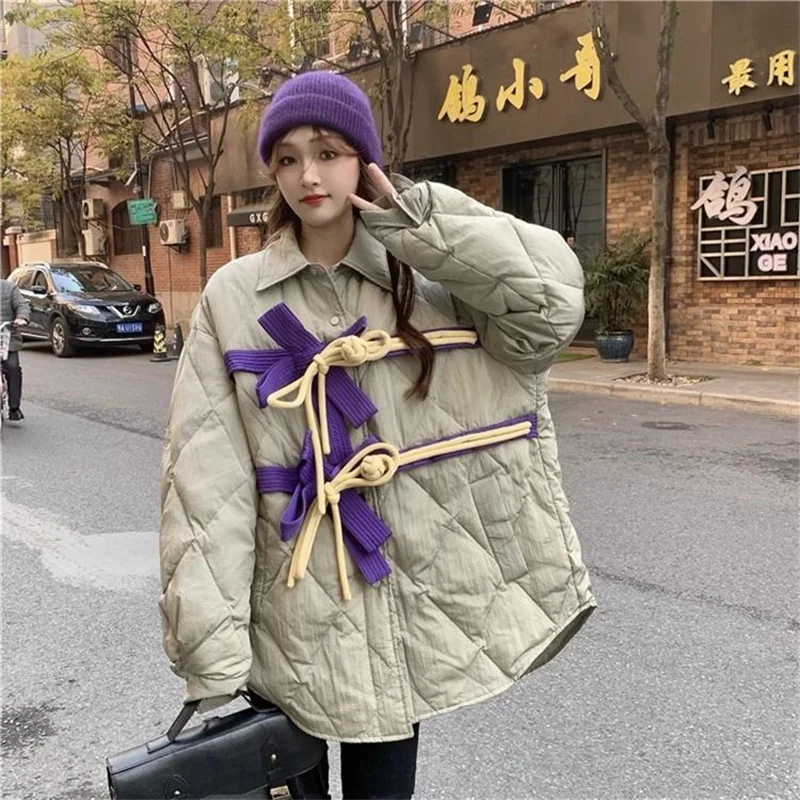 Strap Lingge Cotton Dress Women's 2023 Autumn/Winter New Korean Version Loose and Thickened Cotton Coat Ins Tidal Commuter P279