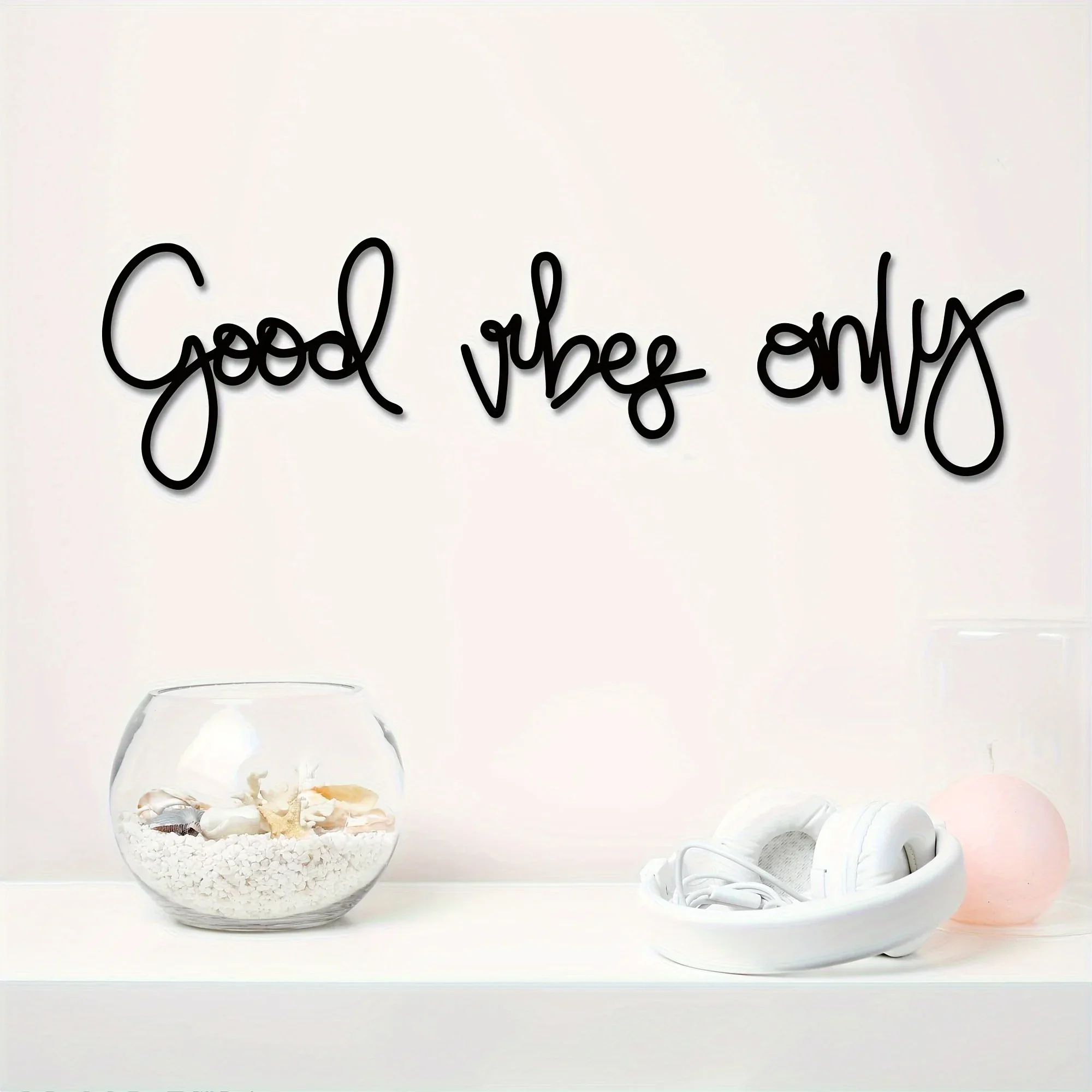 CIFBUY Good Vibes Only Metal Wall Sign Handwritten Script Iron Word Wall Hanging Decor For Bedroom Office Home Wall Art