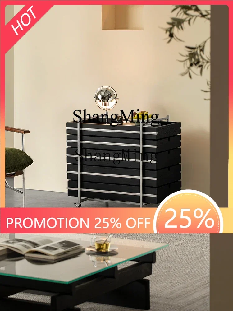 CL Household High-End Sense steel removable side shelves with wheels Solid wood Simple living room Home storage trolley