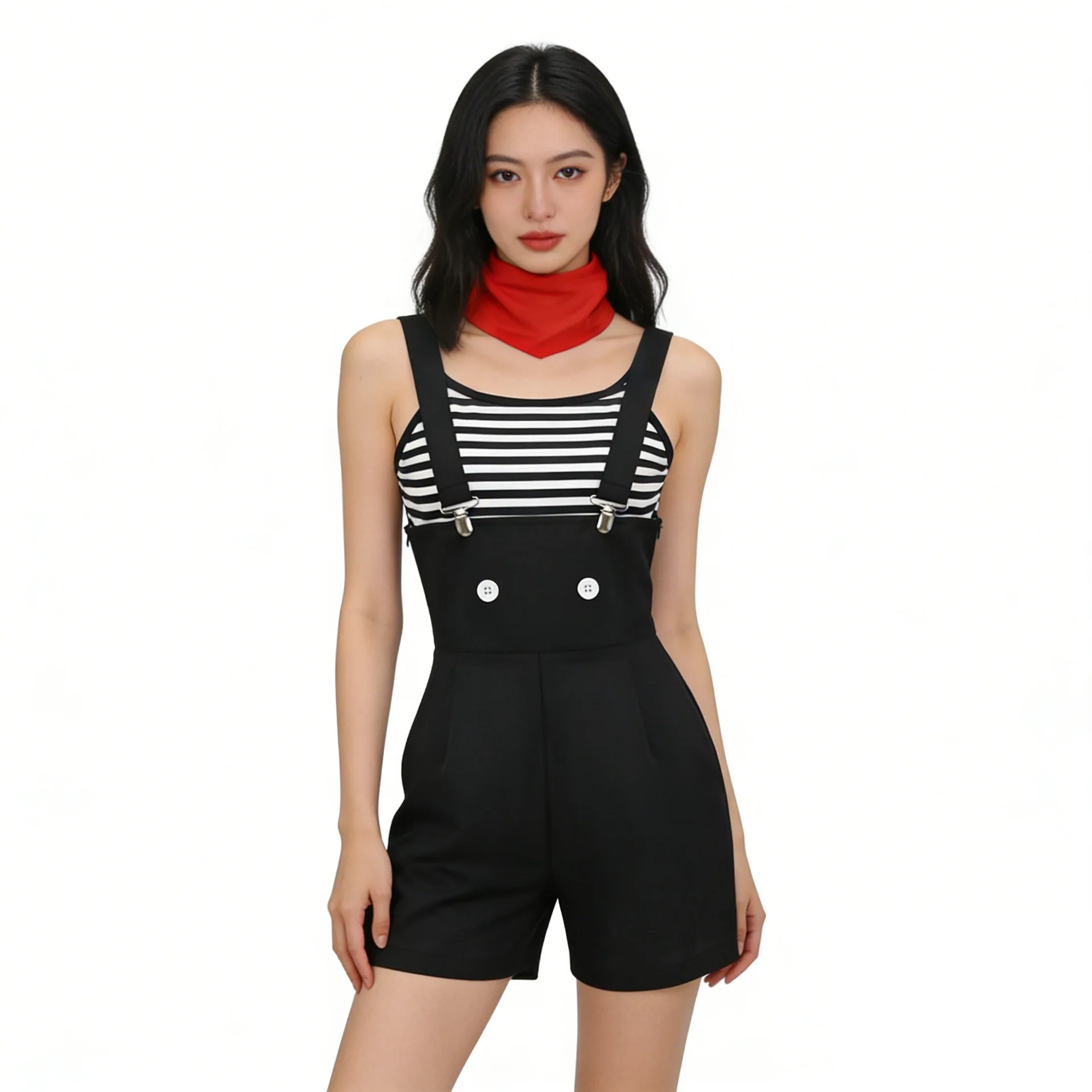 

TV Mime Striped Art Festival Cosplay Costume Vintage Mime Style Stage Role Play Outfit for Women with Hat Vest Pants Sleeve Cove