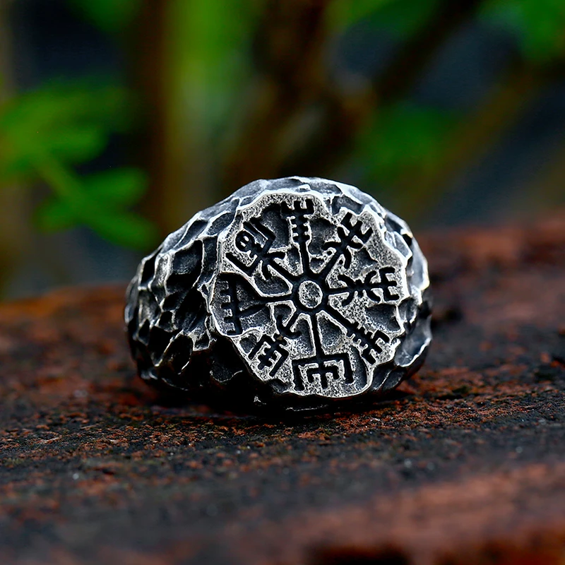 BEIER 2022 New Design Viking Runes Compass Stone Ring Nordic Viking Totem Odin Meteorite Fashion Jewelry Wholesale