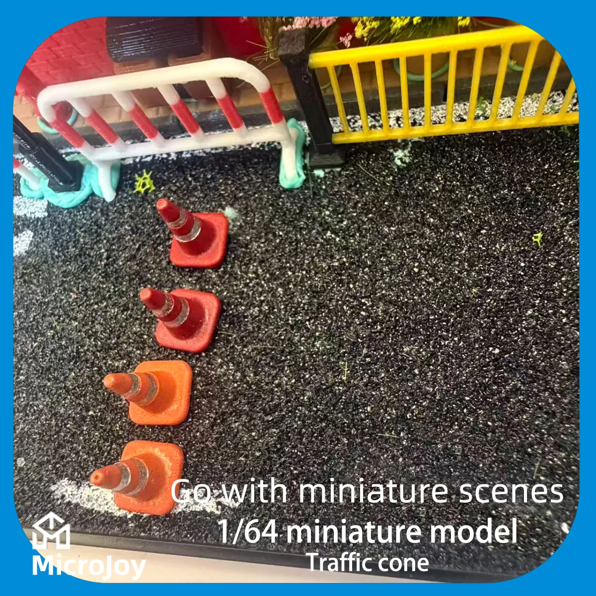 Detailed Scene: 1:64 Scale Miniature Model Repair Shop, Mini Traffic Cone Ornaments, Car Model Scene, Vintage-Style Arrangement, Set of 5