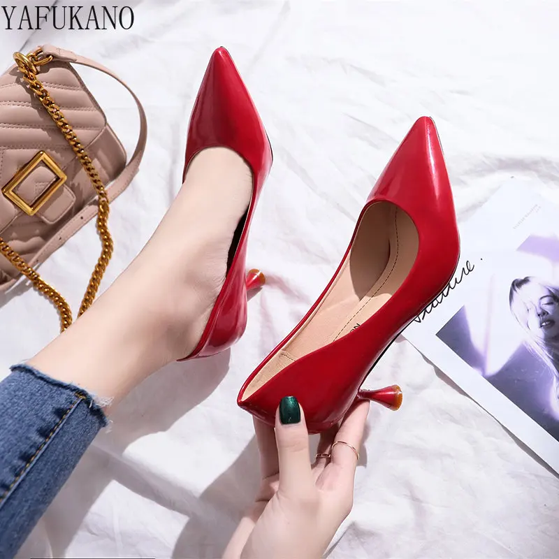 Classic Basic Stiletto Pointed Toe Women High Heels Sexy Elegant Red Sole Party Prom Shoes Fashion Patent Leather Lady Pumps 7Cm