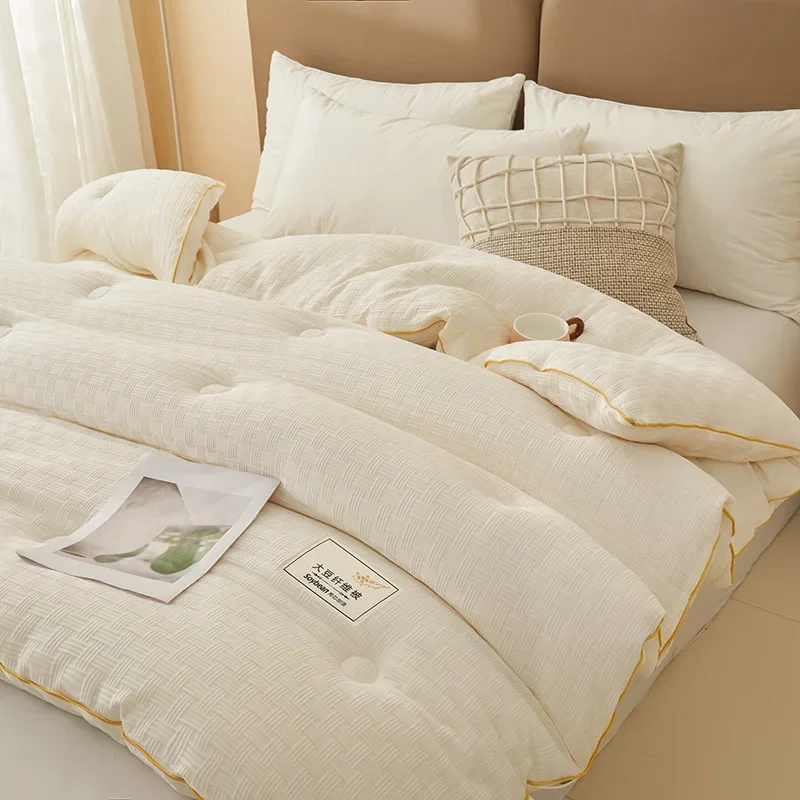 High Quality 2-in-1 Soybean Fiber Quilt with Zipper Autumn Winter Thickened Warm Comforter Grade A Queen Soft Double Bed Duvet