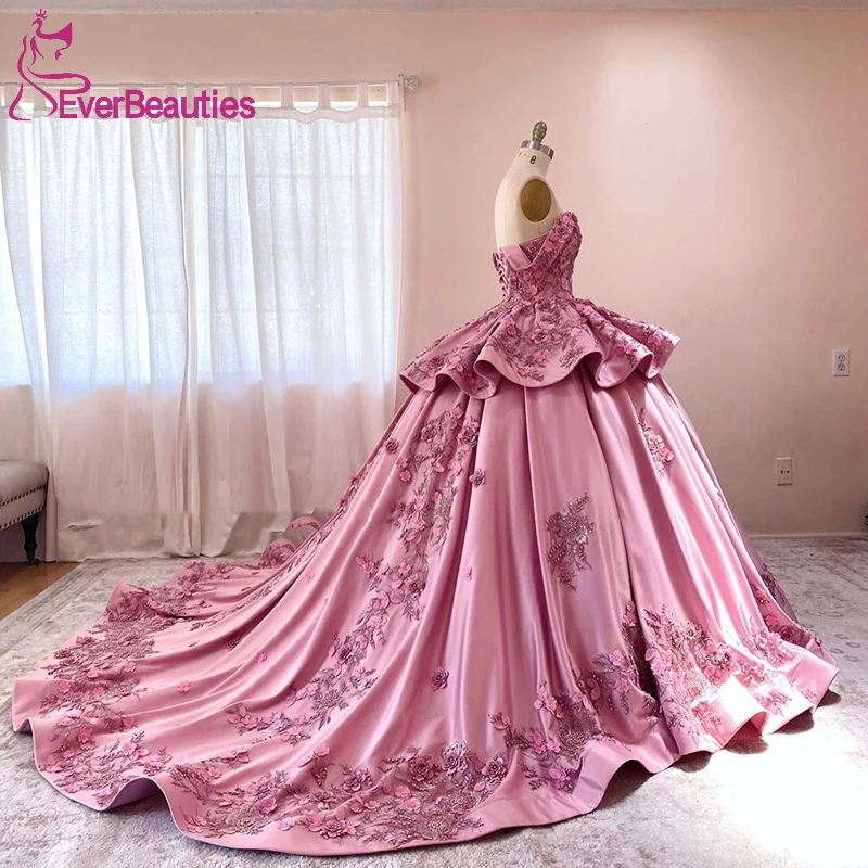 

Ball Gown Quinceanera Dresses Satin Handmade Flower Robes De Bal Off The Shoulder Prom Dress Vestido De 15 Anos Quinceanera 2022