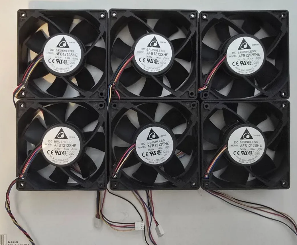 

Для бесщеточного двигателя вентилятора Delta DC AFB1212SHE, 120 мм x 38 мм, серверный вентилятор с ШИМ-