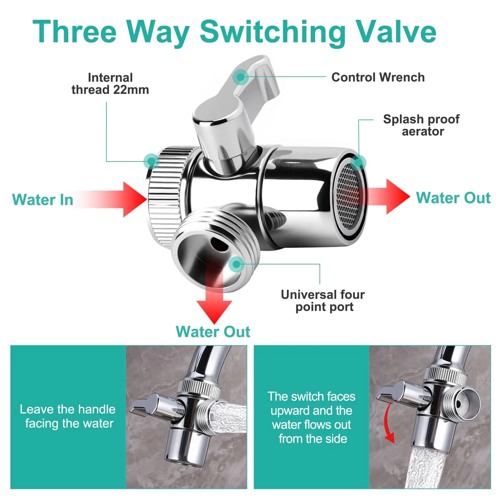 3 Way Water Tap Connector M22/M24 Switch Faucet Switch Adapter Kitchen Sink Splitter Diverter Toilet Bidet Bathroom Accessories
