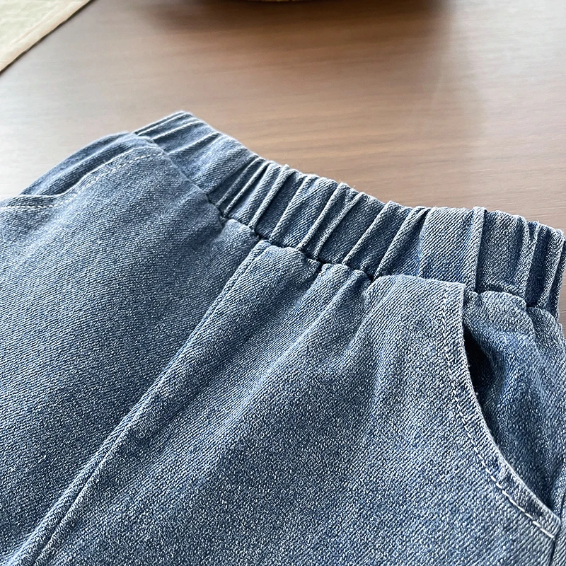 2-teiliges Kleidungsset für Jungen, künstlich zweiteiliger, kariertes Polo-Sweatshirt mit Cartoon-Hund-Aufdruck + Jeanshose mit elastischem Bund, Frühling – Detail 13