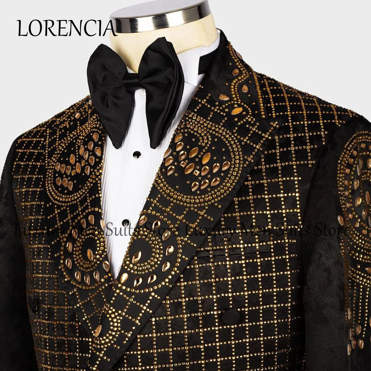 Customized Embroidered Stone Men Suits 2 Pieces Sets Diamond Male Dinner Prom Blazers Groom Tuxedos Slim Fit Costume Homme