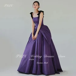 TULX Square Neck Purple Korea Evening Dresses Black Straps Satin Evening Gown Photo Shoot Corset Sleeveless Birthday Party Dress