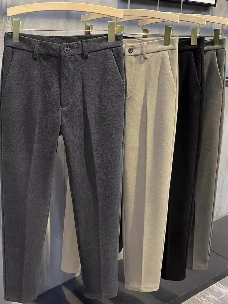 

Winter Woolen Casual Men's Pants Slim Fit Long Straight Leg Trousers Sli Korean Version Warmth Faionable Straight Cut