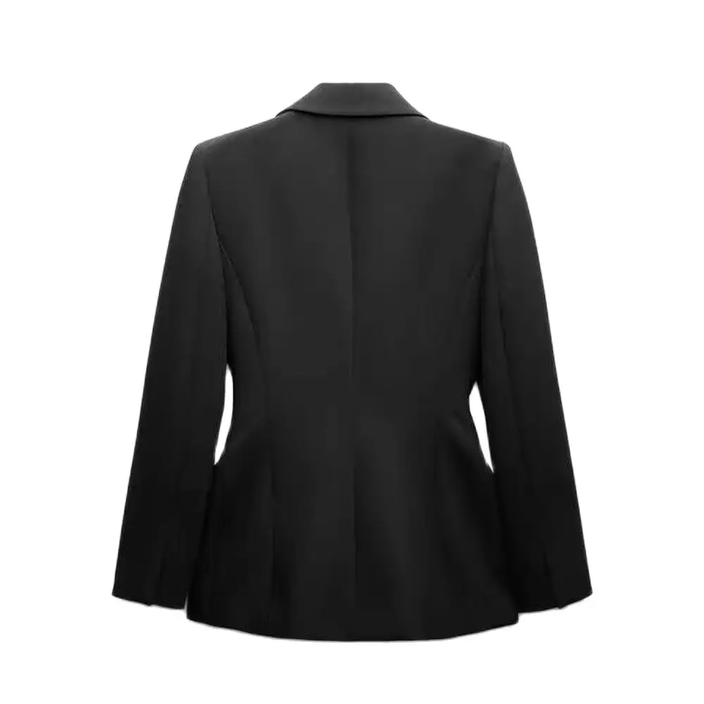 RZRA2024 autumn and winter new women\'s black lapel long sleeve with shoulder pads slim suit jacket professional all-match