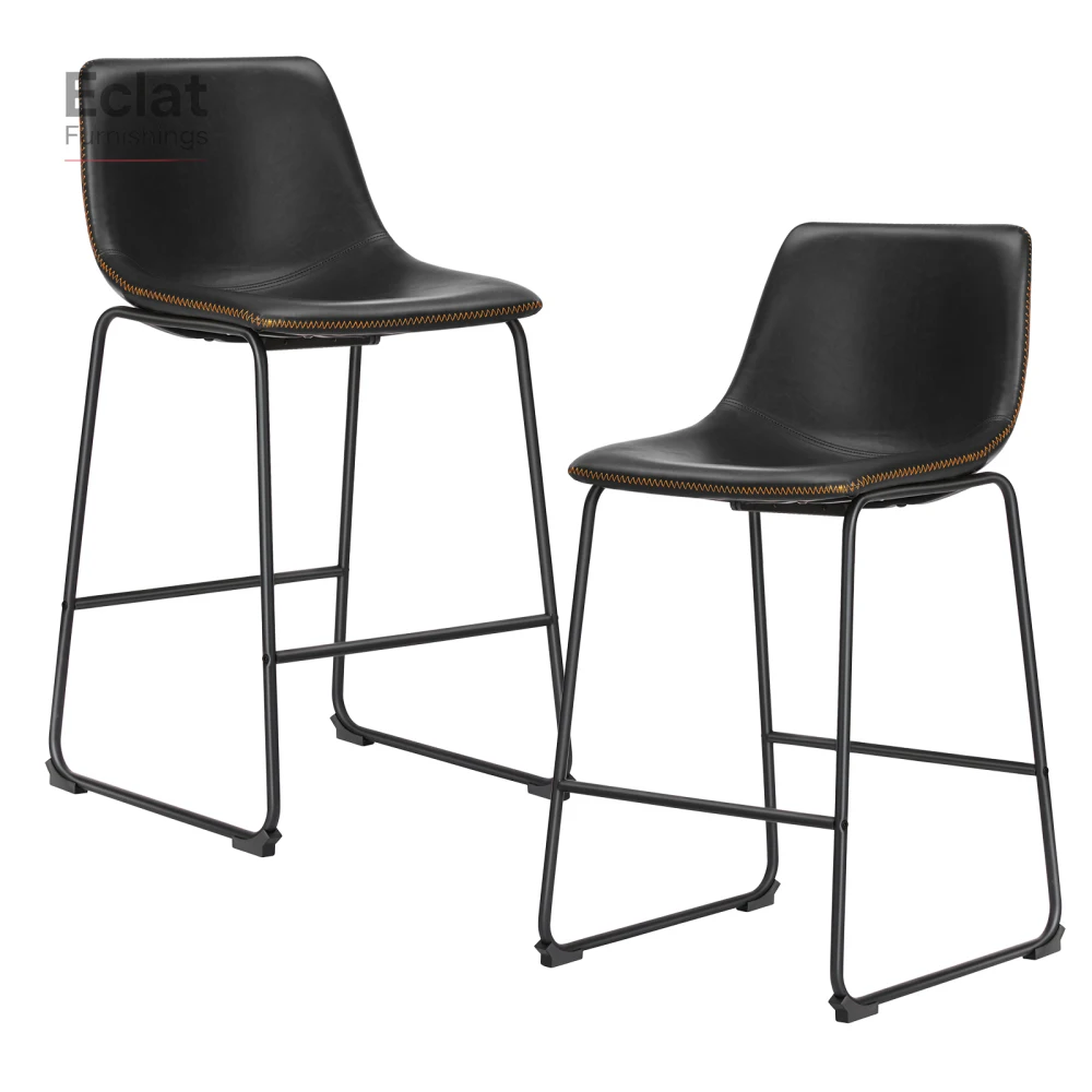 

26 inch Counter Height Bar Stools Set of 2 Leather Barstool with Back and Metal Leg Modern Bar Stools for Kitchen Island Pub,