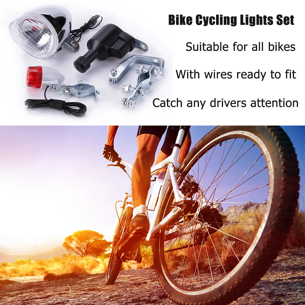 Bike Cycling Dynamo Lights Set Safety No Batteries Needed Headlight Rear