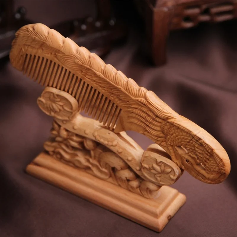 Massage Hair Combs Handmade Decorative Carved Pattern Scalp Health Comb Hollow Out Portable Girl Gift Natural Peach Wooden Comb