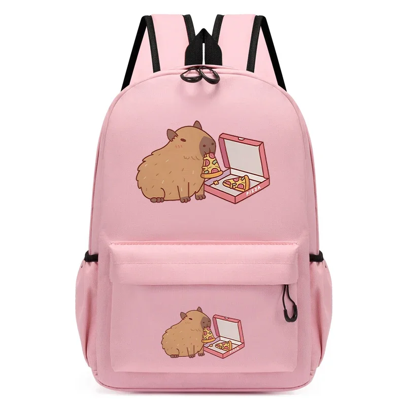 Borsa per la scuola primaria ragazzi ragazze zaini ultraleggeri zaino per bambini Cute capibara mangiare Pizza Canvas zaini per bambini