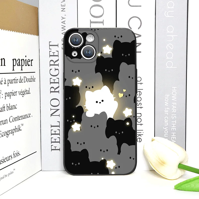Cartoon Schwarz Weiß Katze Paar Handyhülle für IPhone 16 12 11 14 13 15 Pro Max Mini X XS MAX XR SE2 7 8 14Plus gepaarte Softcover