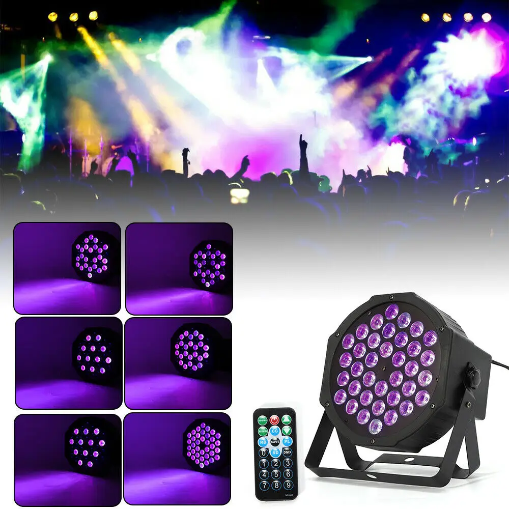 36-LED Par Purple Light with Remote Control, DJ Stage Background Effect DMX Party Wedding Disco Ballroom Club Projection Lamp