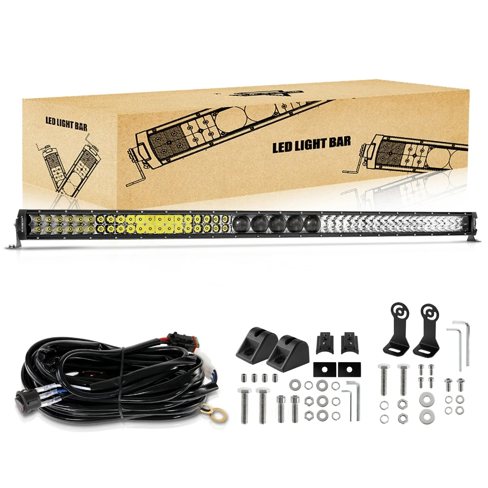 AUXBEAM 5D-PRO SERIES 52 inch LED Work Light Bar with Wire Harness & Bracket 450W 55000lm OFF ROAD LED LIGHT BAR 6500K White