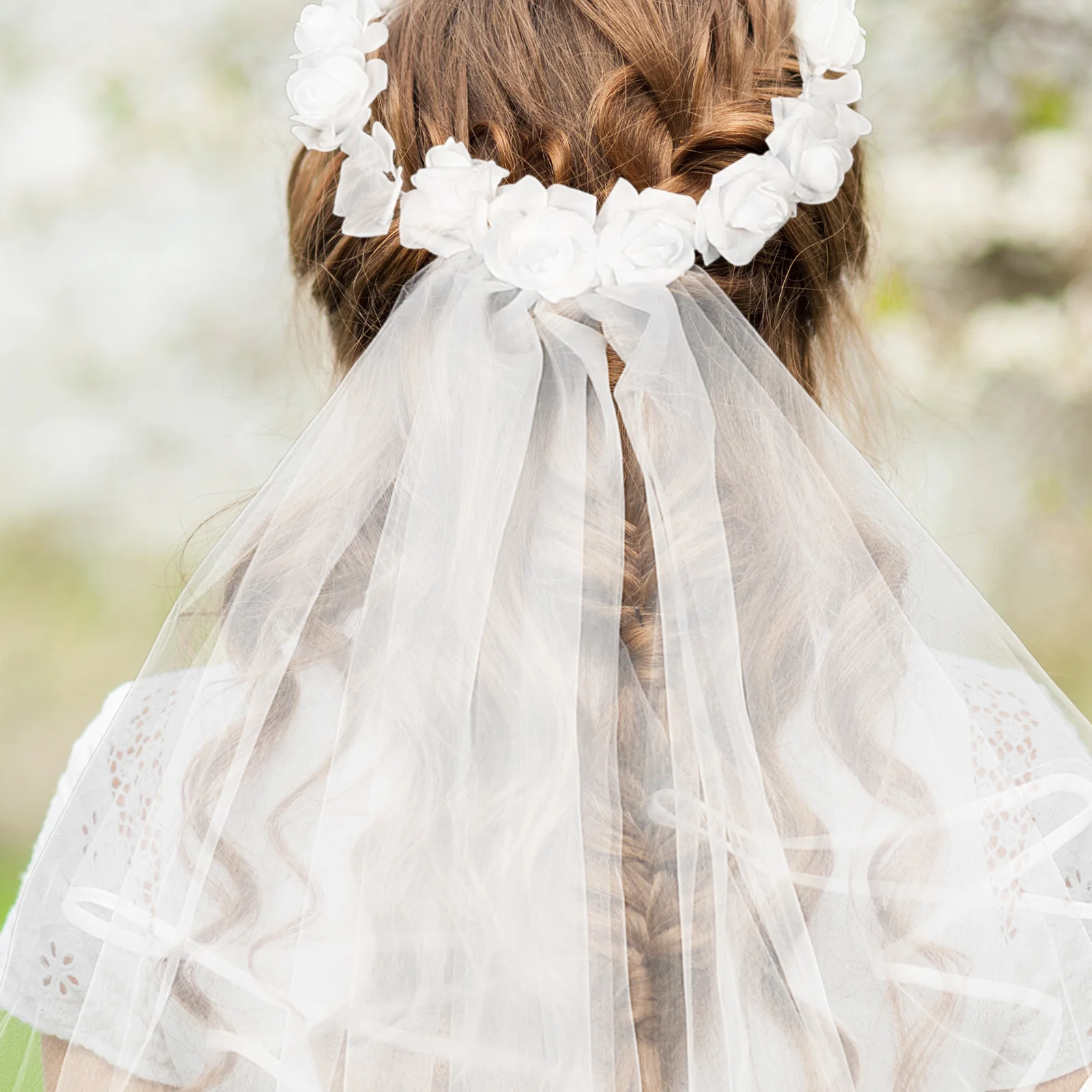 

Flower Crown Bridal Headpiece White Rose Floral Veil Wedding Accessories Women Special Celebrations Flower Crown Headband