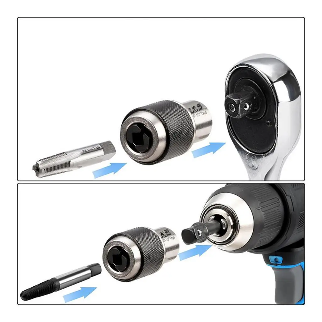 2Pcs Tap Socket Ratchet Tap Wrench 3/8 inch Drive Hand Tool 1/4-1/2 Taps, 0-1/2 Taps Tapping Socket Set Tap Socket Adapter