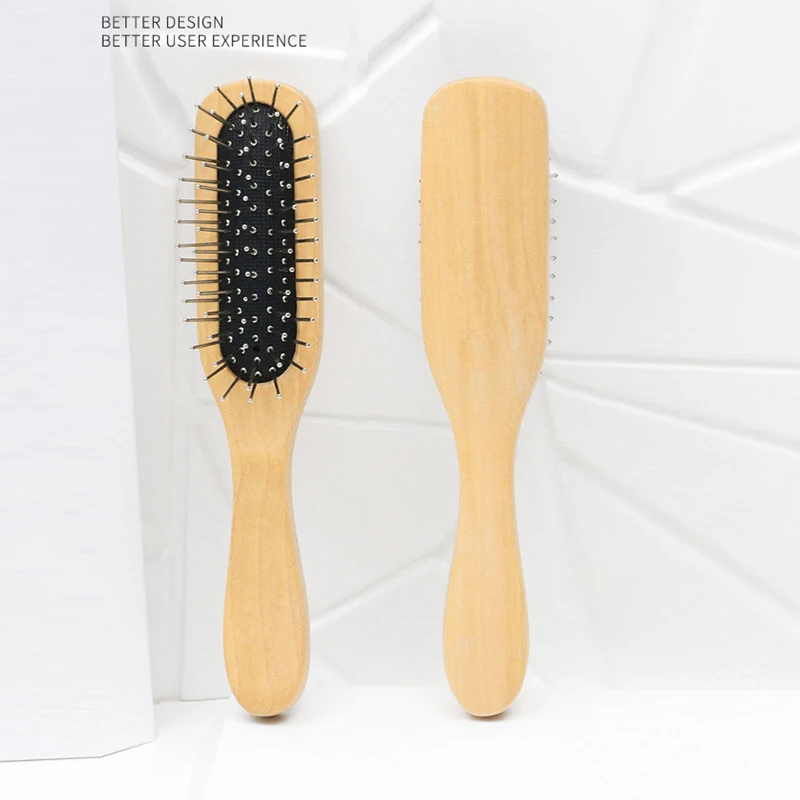 Natural Wood Comb Steel Metal Hair Brush Portable Wooden Air Cushion Comb Scalp Detangler Hair Comb Salon Styling Hair Tools