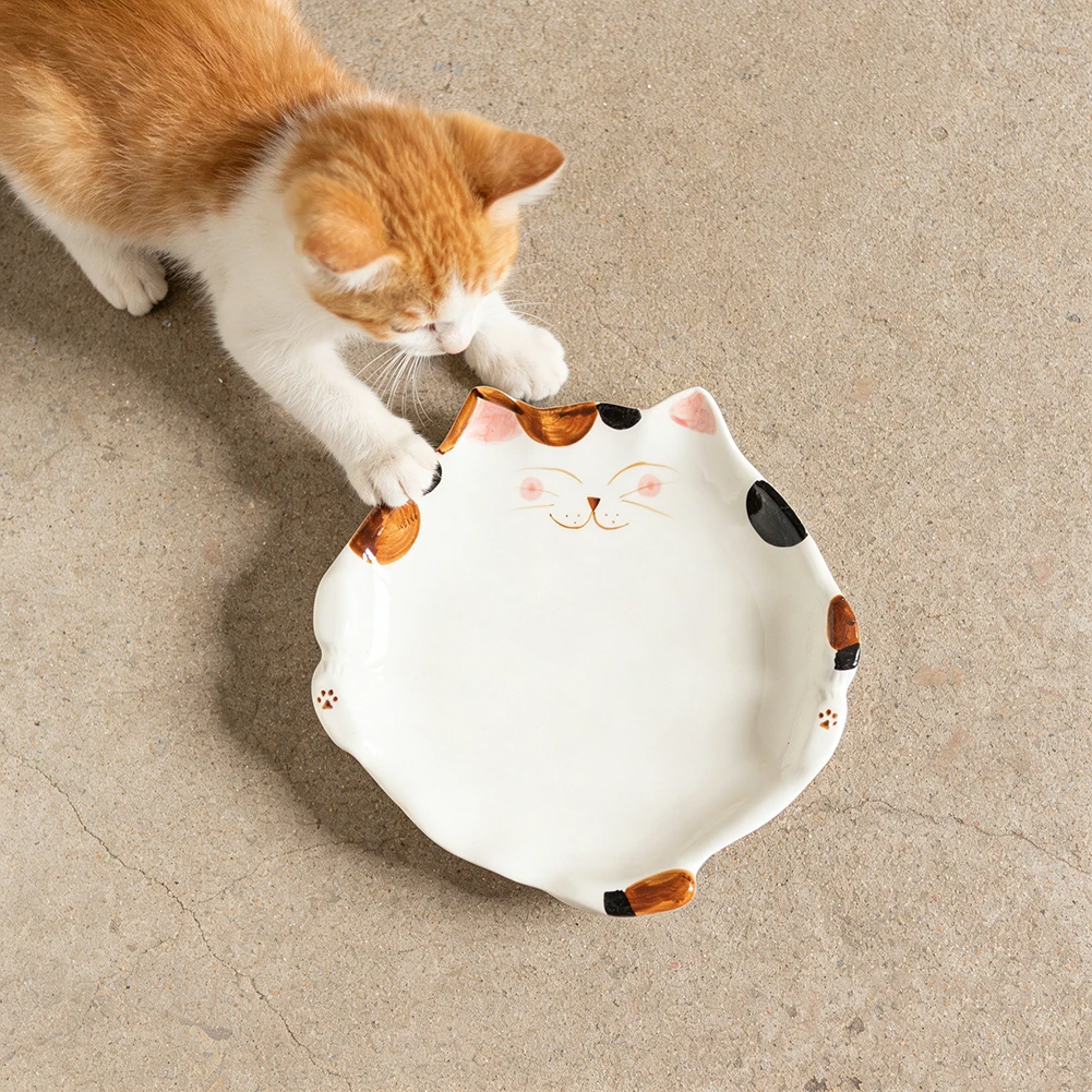 Ceramic Dessert Plate Japanese-Style Underglaze Painted Cat Shape Food Serving Tray Cute Salad Soup Bowl Cake Plate For Snack