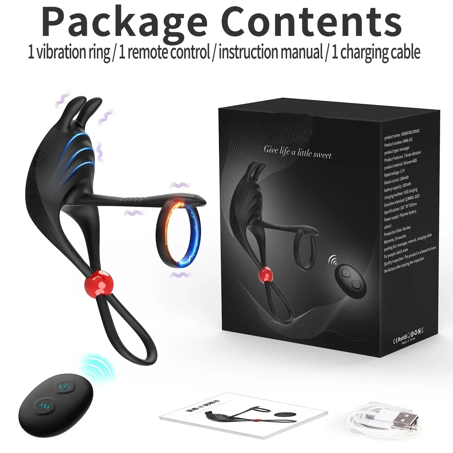 Wearable Sperm-Locking Vibrating Ring Male Silicone Double Rings Sperm Lock Penis Ring Male Masturbator Erotic Sex Toy For Adult