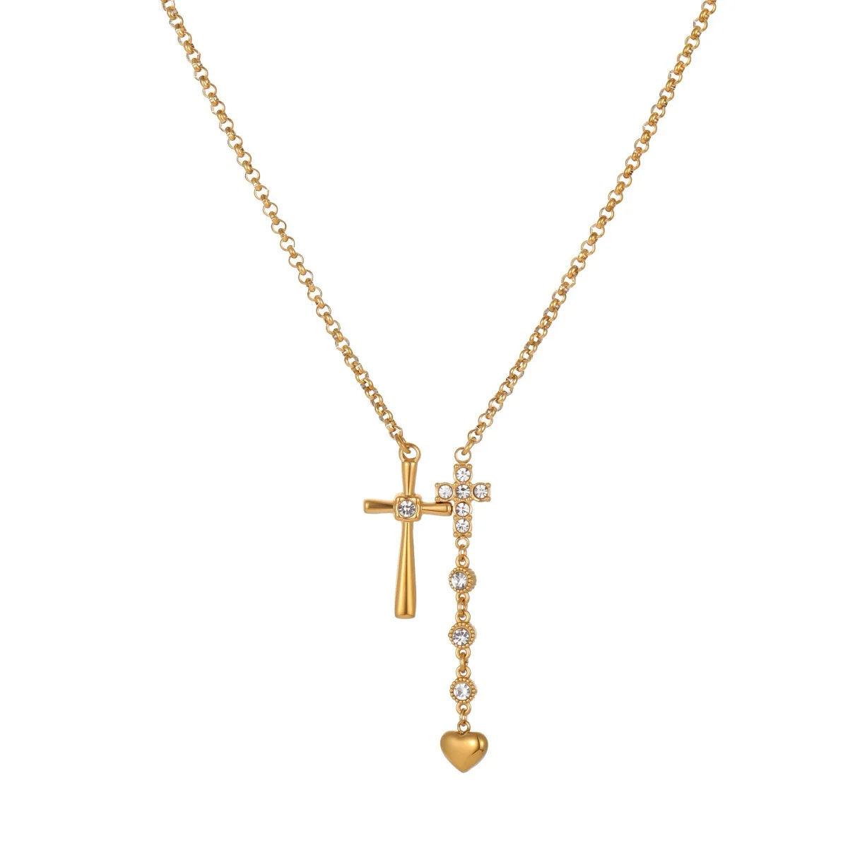 Stainless steel necklace double cross-shaped cross-shaped heart style  high-end collar chain