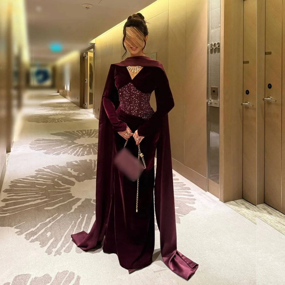 

Customized Sequined Pleat V-neck Trumpet Long Dresses Bespoke Occasion Formal Evening Dress High Quality