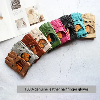 Sommer Leder Fahren Halbe Finger Handschuhe Für frauen Modische Aushöhlen Dünne Motorrad Reiten Kurze Schaffell Handschuhe