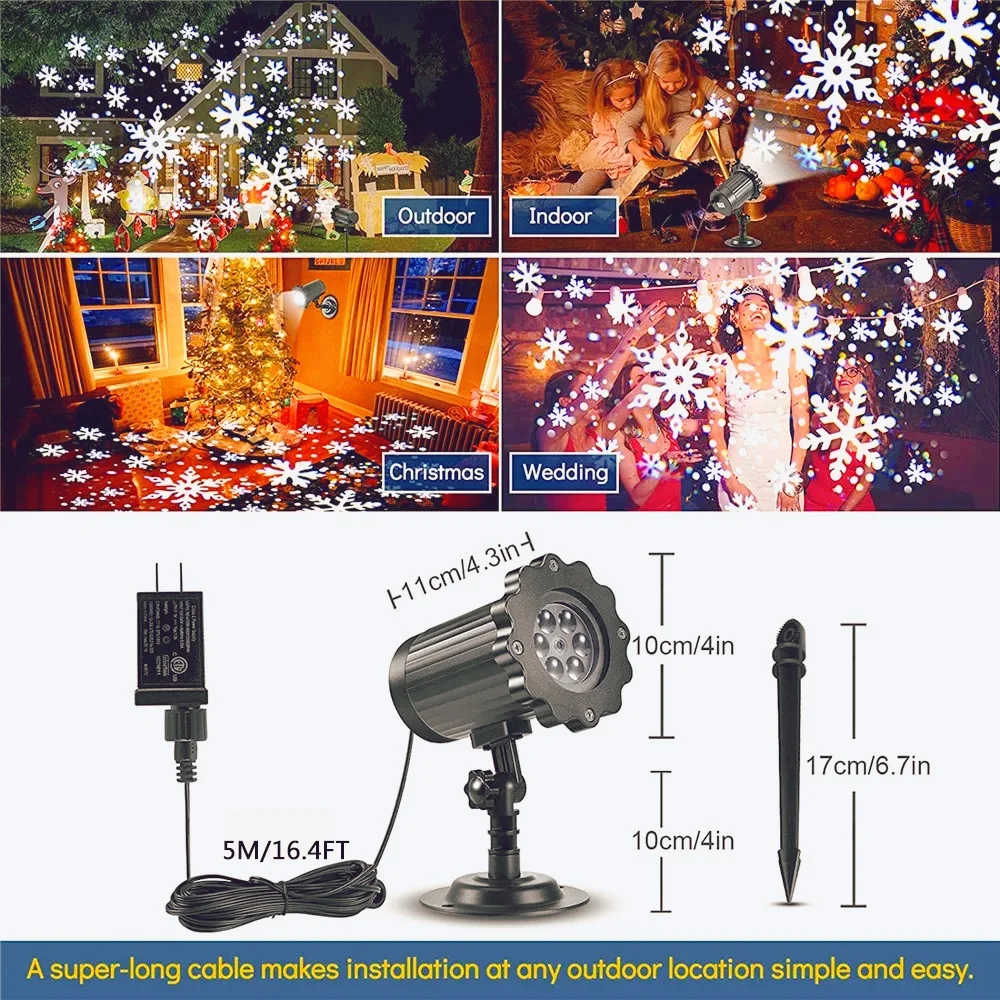 

Christmas Snowflake Projector Lights Outdoor Waterproof Snowflake Effect Laser Light LED Stage Light with Remote for Xmas Decor