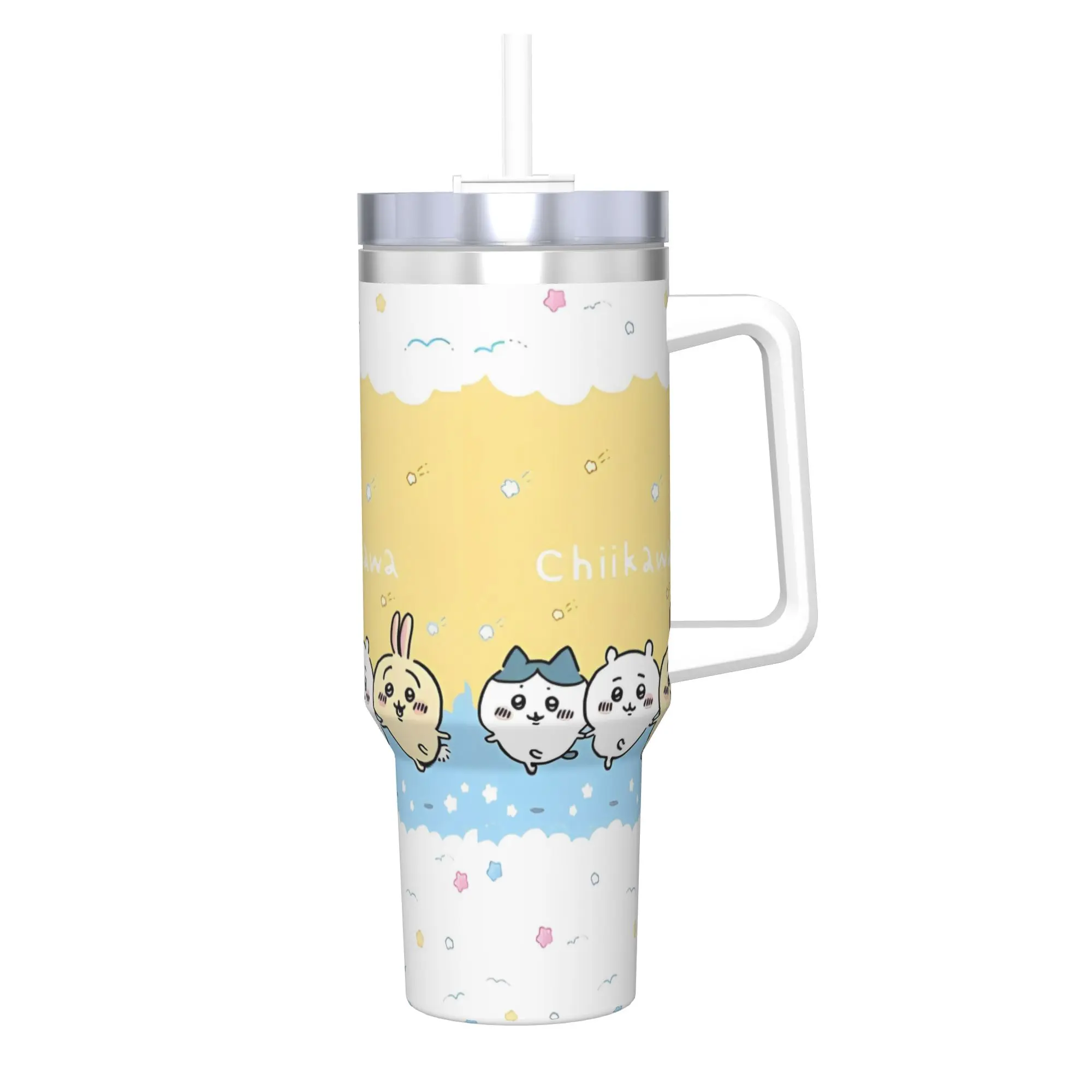 

Cute Chiikawa Kawaii Cartoon 40oz Vacuum Insulated Tumbler Hachiware Usagi Mug Handle Reusable Large Cup Cold Hot Drink Office