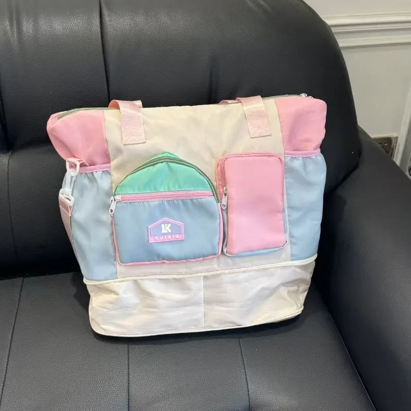 

Портативная милая модная дорожная сумка контрастного цвета, сумки большой вместимости, разделительные сумки на плечо для влажной и сухой уборки