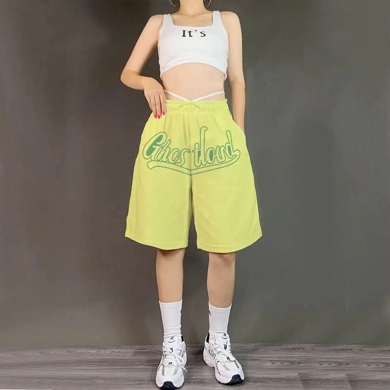 Sports Shorts Women Summer Korean Style Casual Fashion Shorts High Waist Loose Straight  Elastic Waist Harajuku Wide Leg Pants