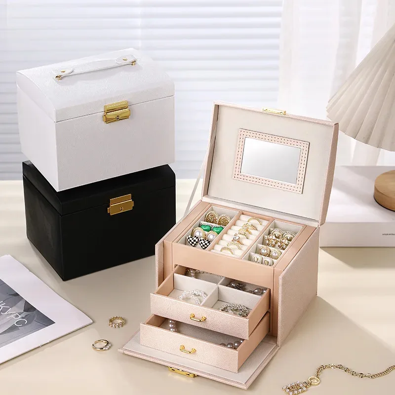 

Portable Jewelry Box (PU, Small Arch European Style) - Three Drawer For Necklace, Ring, Jewelry Storage & Jewelry Display Rack
