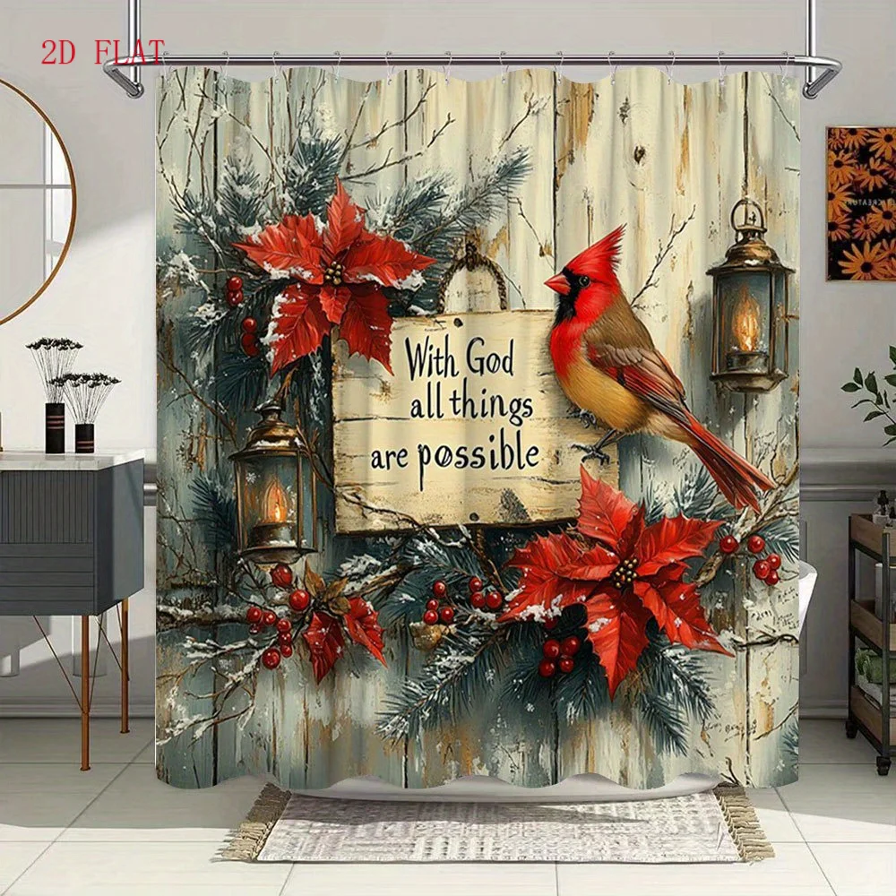 Christian Faith Bathroom Shower Curtain With God All Things Are Possible Scripture Decor Rustic Christmas Lodge Style